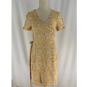 Roxy Floral Short Sleeve Wrap Mini Dress Womens Small Yellow New